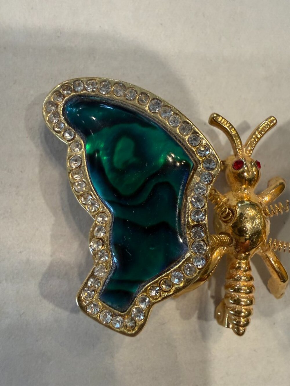Vintage Gold Tone Butterfly Brooch with Trember Green Abalone Wings